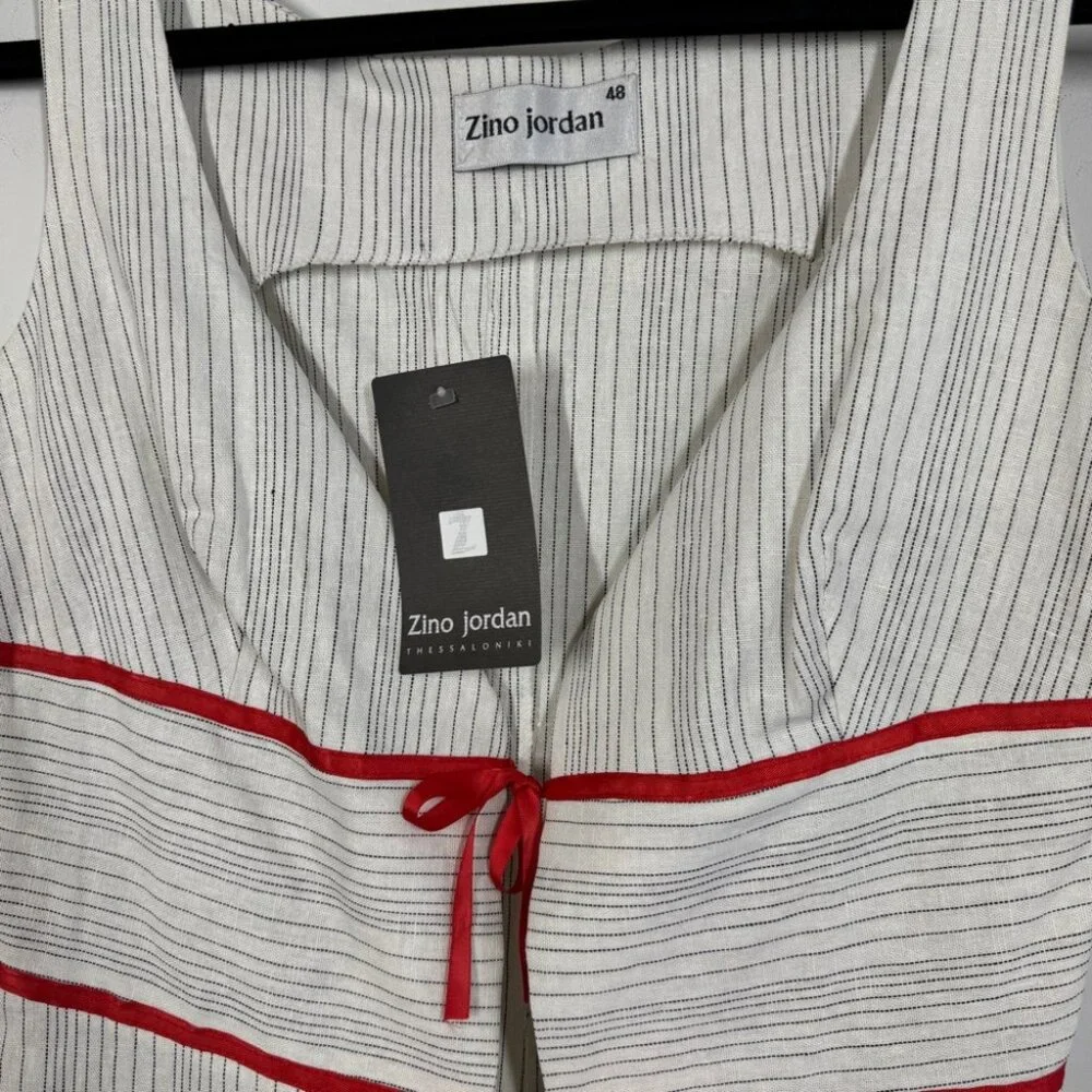 Zino Jordan White Pinstripe Linen Vest Red Tie Detail Size 48 EU Chic Top - Picture 3 of 10